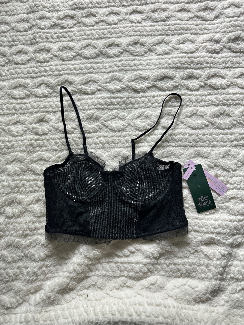 wild fable Black Sequin Lace Longline Bralette